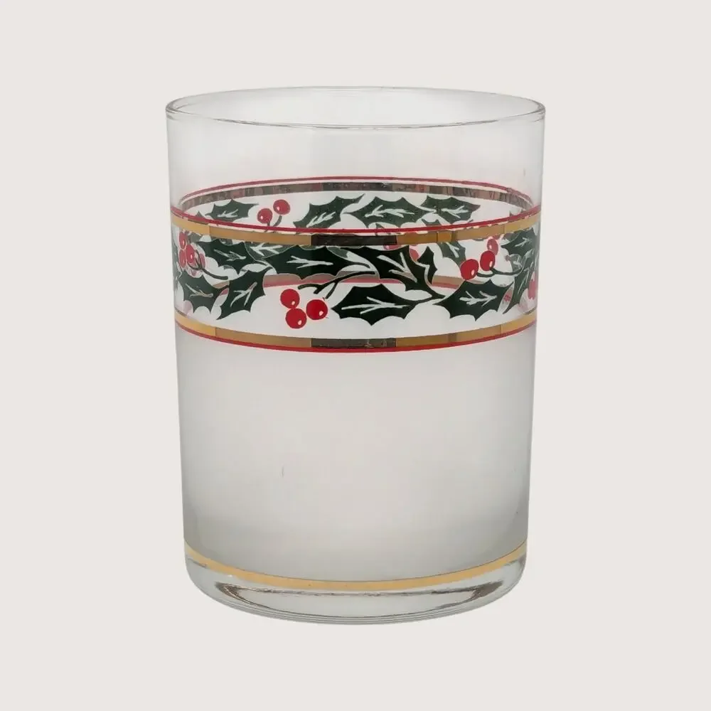 Vintage Culver Holiday Holly Ice Bucket and Glassware Set
